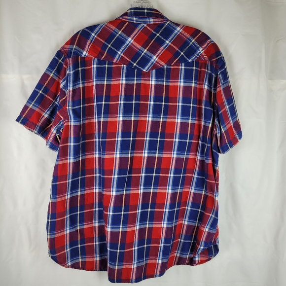 Lucky Brand Red and Blue Plaid Casual Button Down Shirt - Picture 12 of 12